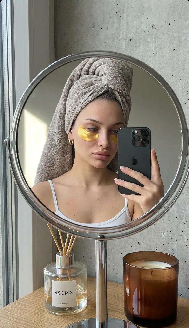 Mirror Selfie Skincare Eyepatches Bathroom