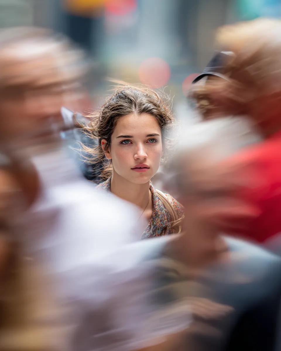 Model Close Up New York Street Motion Blur