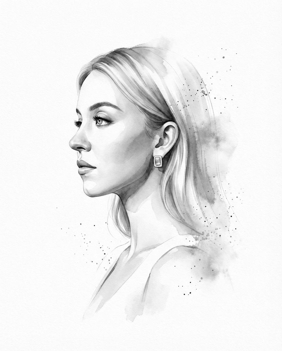 Monochromatic Ink Portrait Side Profile