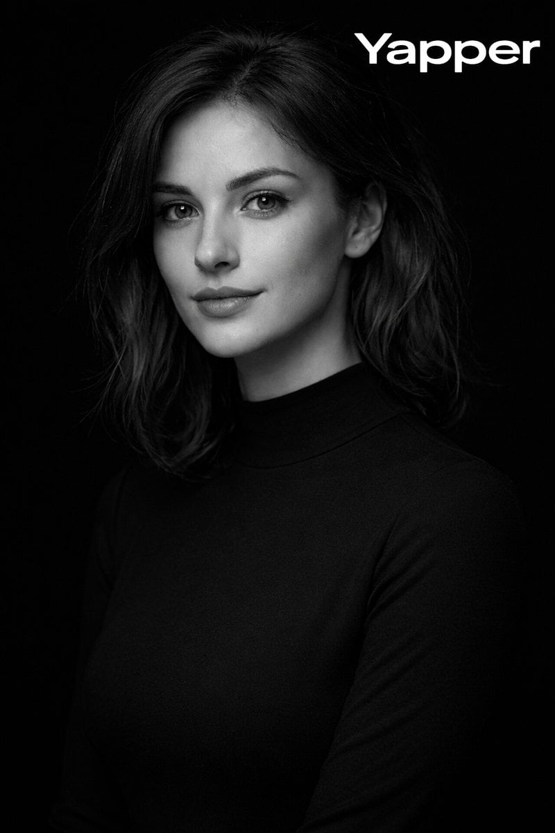 Monochromes Studio-Porträt einer europäischen Frau, KI-generiertes Bild