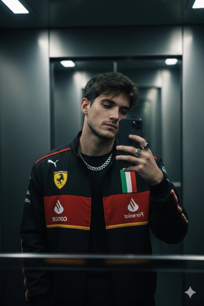 Moody Cinematic Mirror Selfie Young Man Ferrari Jacket