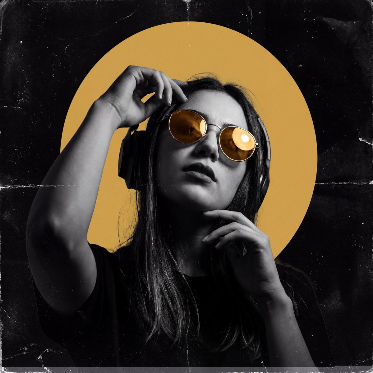 Moody Club Poster Woman Headphones Sunglasses