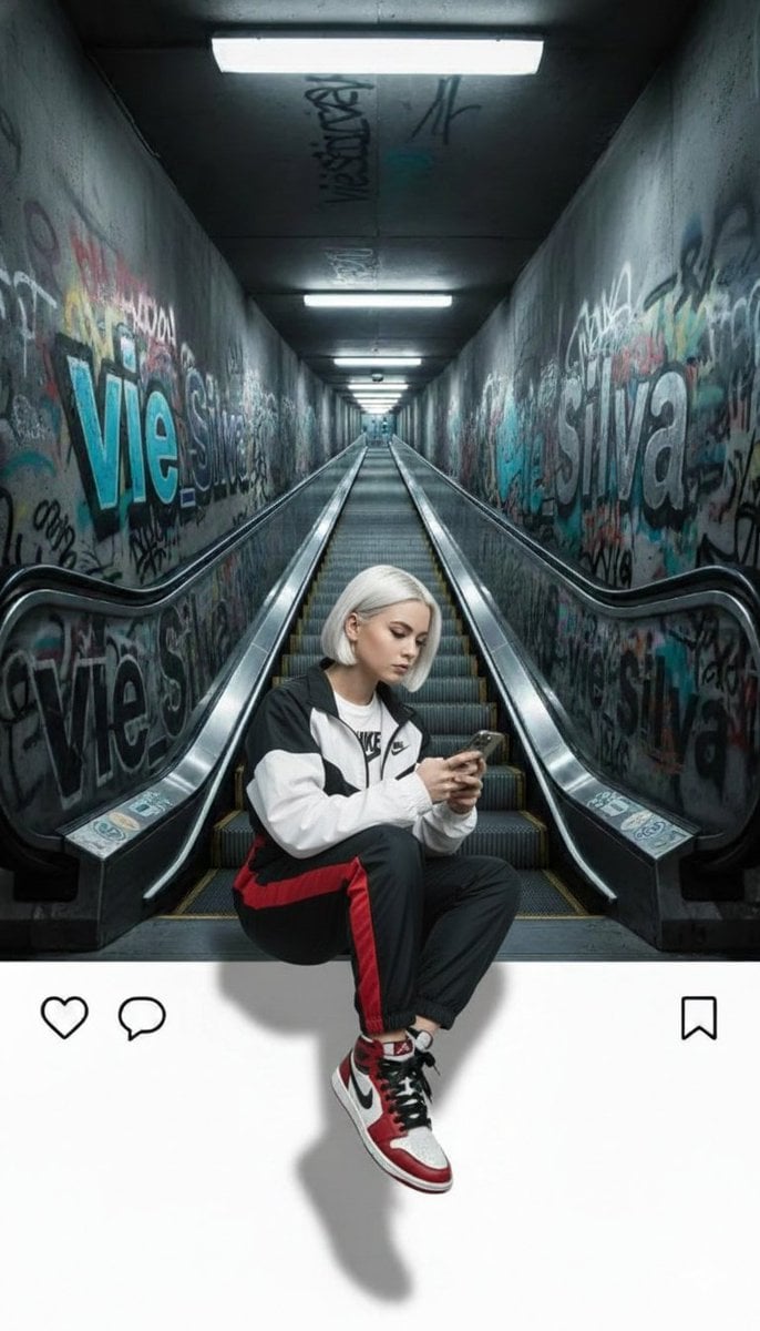 Nike Mädchen U-Bahn 3D-Profil KI-generiertes Bild