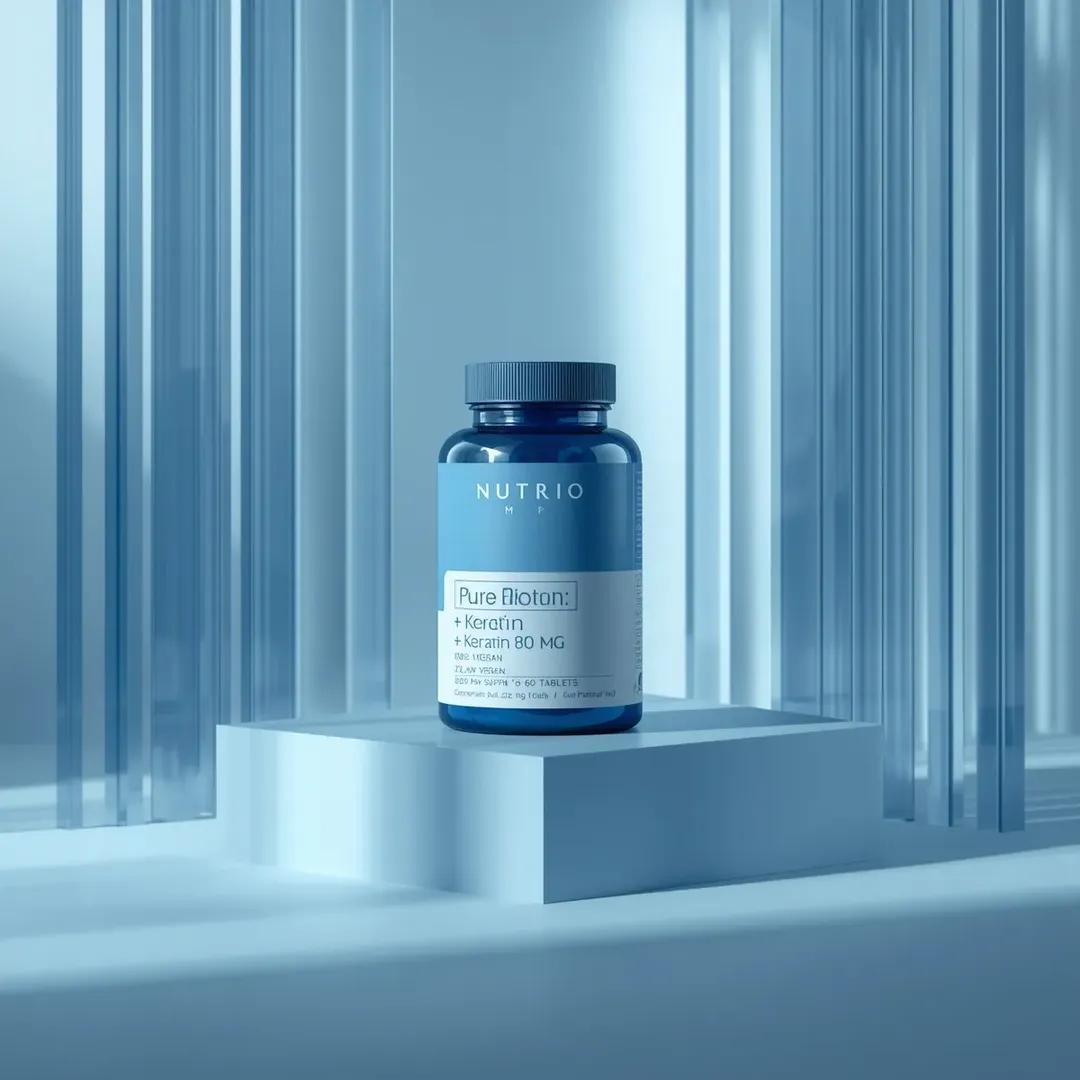 KI-generiertes Bild der Nutrio Pure Biotin Nahrungsergänzungsmittel-Flasche