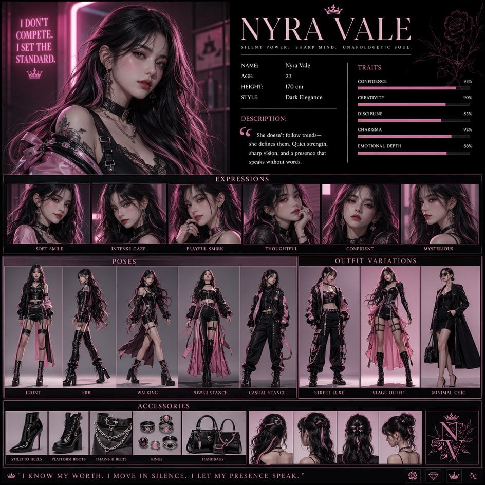 Nyra Vale Character Poster Pink Black Editorial