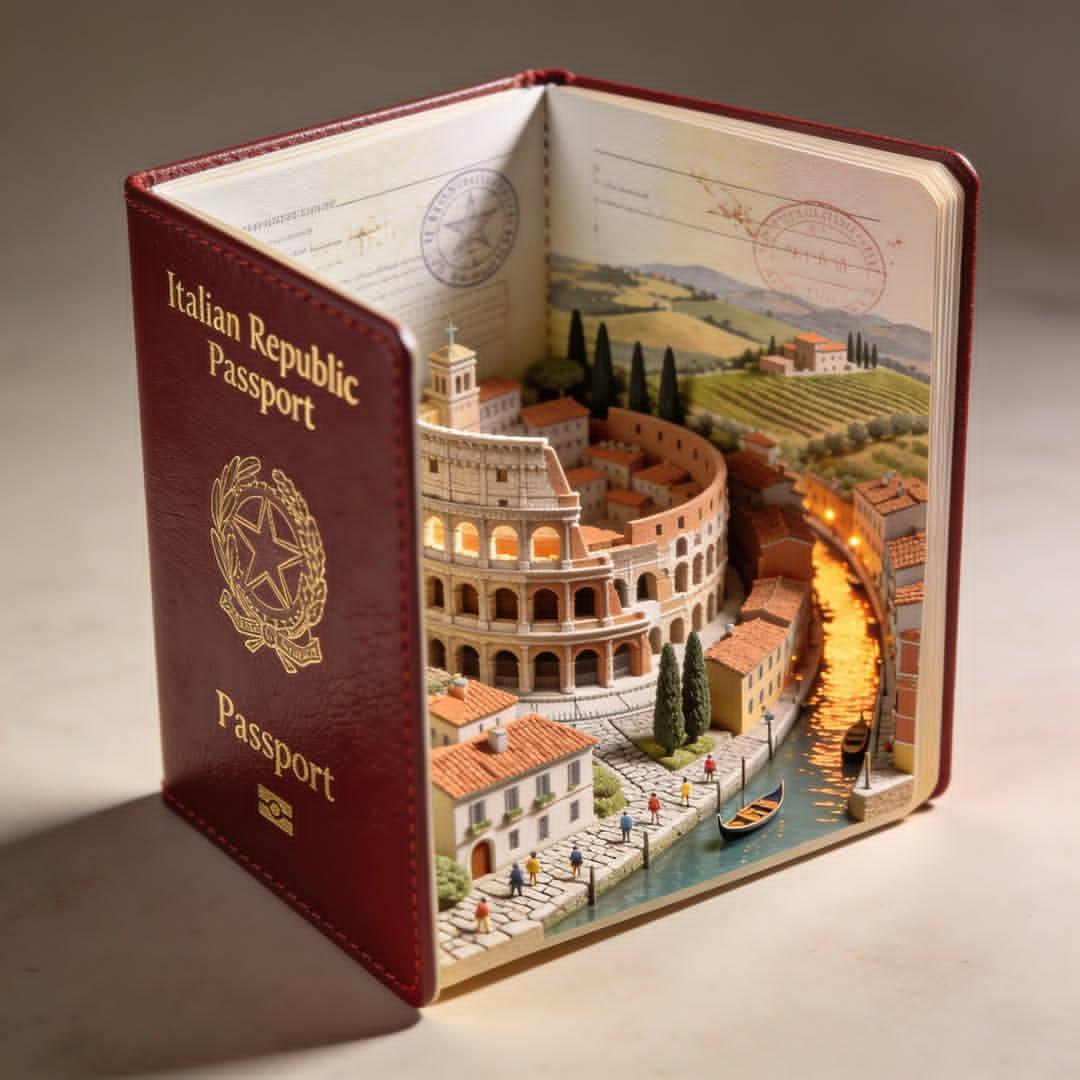 Imagem gerada por IA de Diorama Miniatura de Passaporte para Viagens