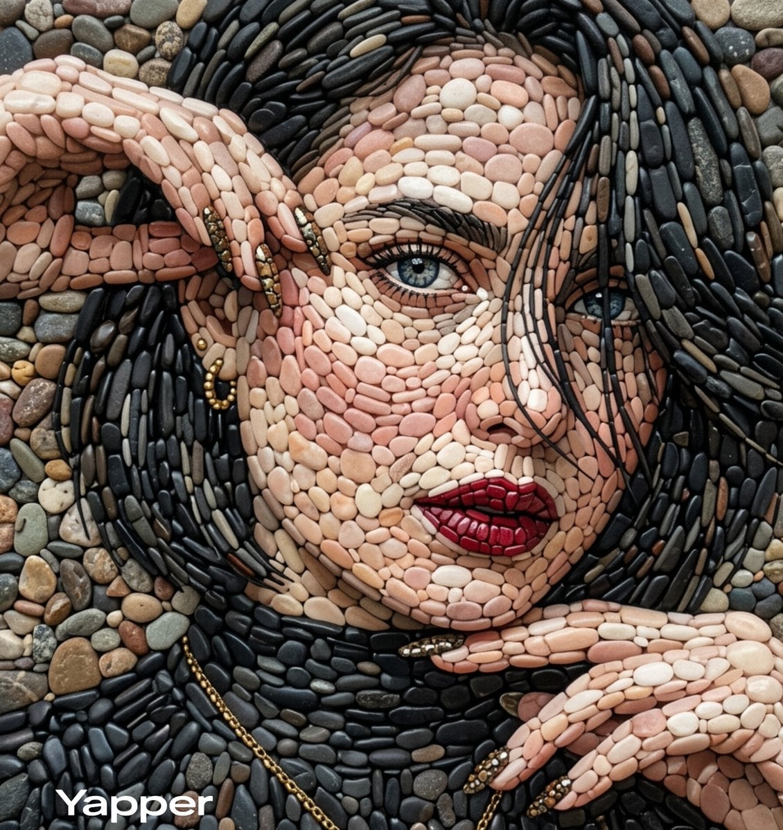 Pebble Mosaic Portrait Woman