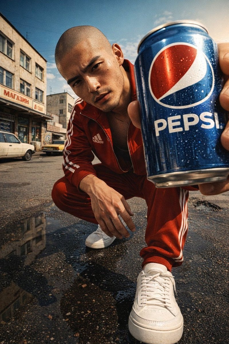 Imatge generada per IA del model de llauna de Pepsi dels anys 90 al carrer de la URSS
