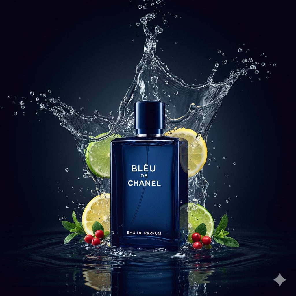 Parfüm-Produktfotografie Wald Aquatisch KI-generiertes Bild