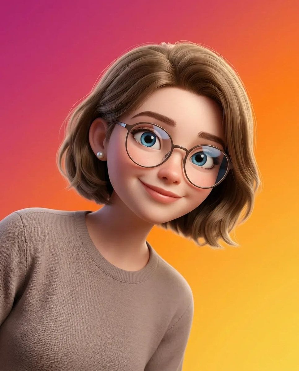 Pixar Style 3d Portrait Young Person Round Glasses