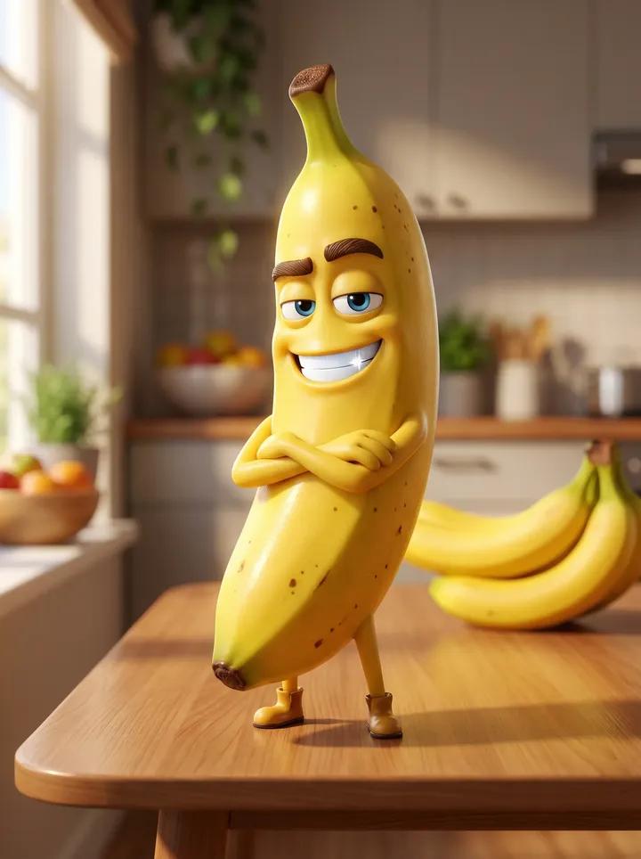 Pixar Style Banana Character Hero Pose
