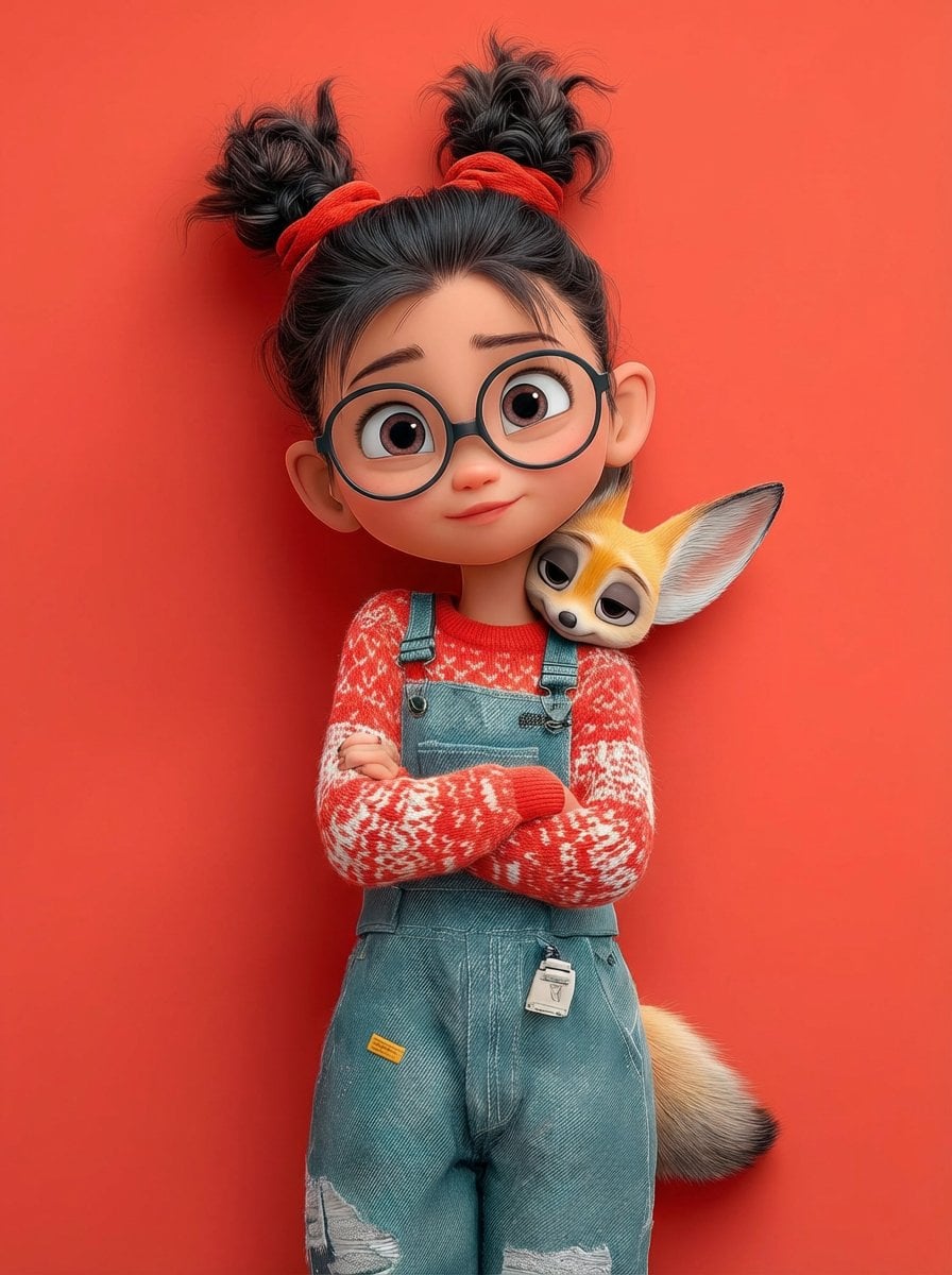 Pixar Style Little Girl With Fennec Fox Portrait