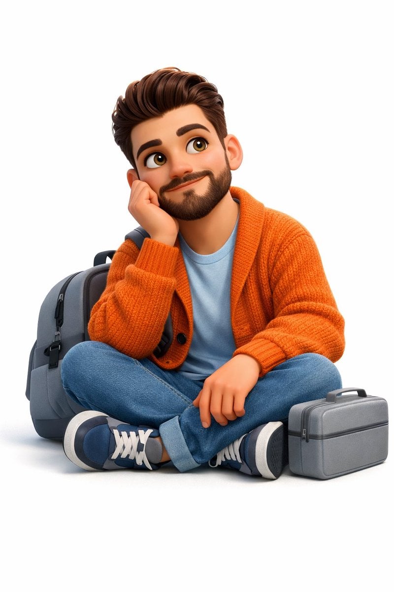 Beyaz Arka Plan Üzerinde Oturan Pixar Tarzı Erkek tarafından oluşturulan görsel