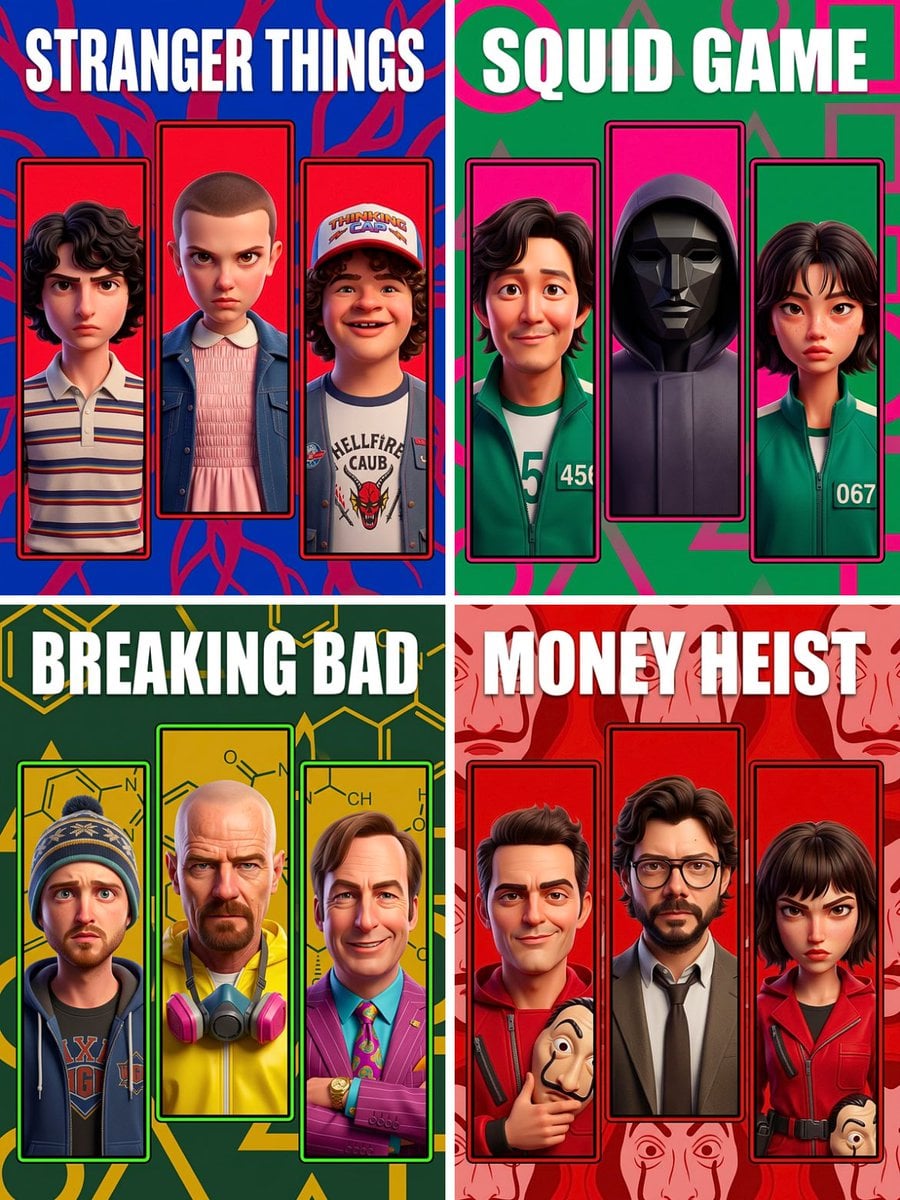 Pixar Style Movie Poster Three Character Panels