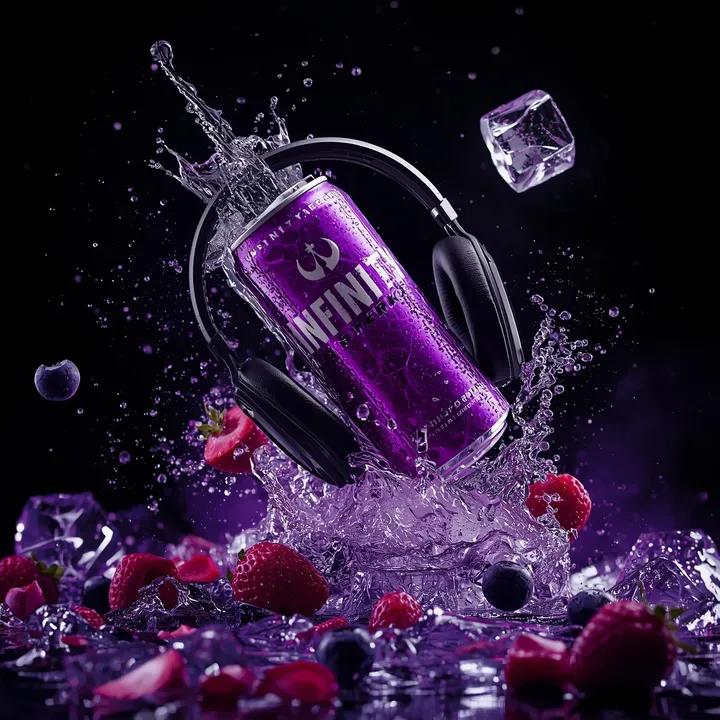 KI-generiertes Bild von Lila Energy-Drink Night King Cinematischer Splash