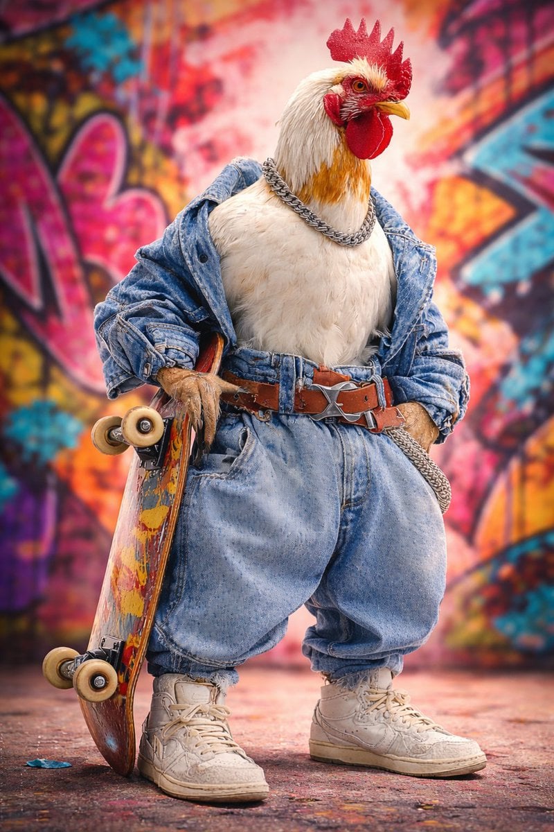 Rooster Skater Street Style Studio Portrait