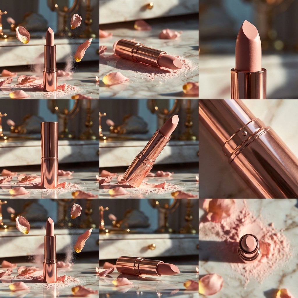 Rose Gold Lipstick Marble Surface 3x3 Grid