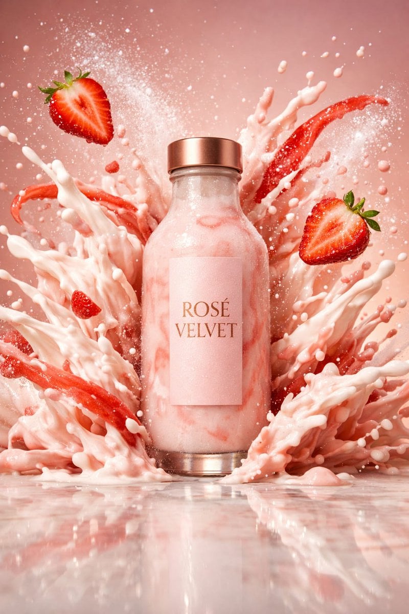 Rose Velvet Jordbærmilkshake Flaske Sprut -generert bilde