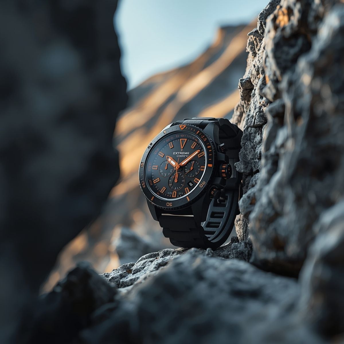 Rugged Matte Black Chronograph Watch Alpine Rocks