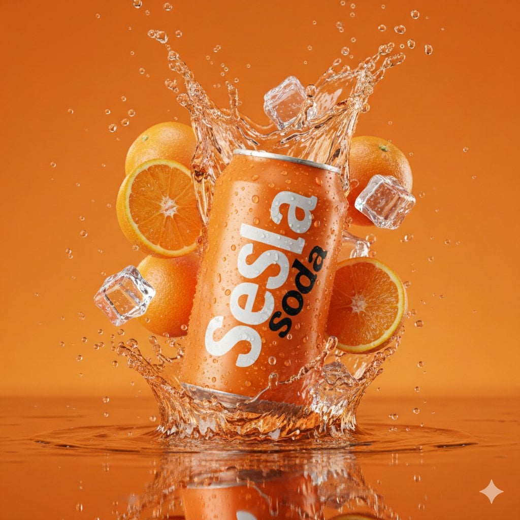 Imatge generada per IA del fons taronja de salpicadura de soda de cola Sesla