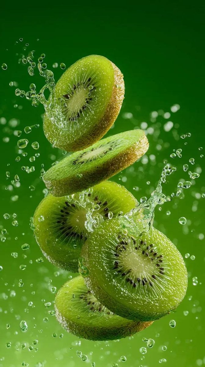 Sliced Kiwi Water Splash Hyper Realistic