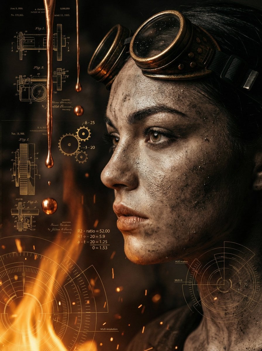 -generirana slika Steampunk portreta oštećene žene s avijatičarskim naočalama