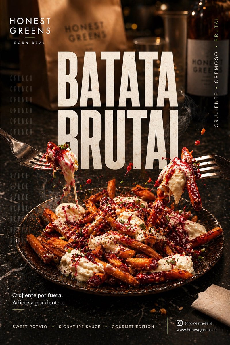 Imatge generada per IA del Pòster Social Gourmet de Patates Dolces Fregides