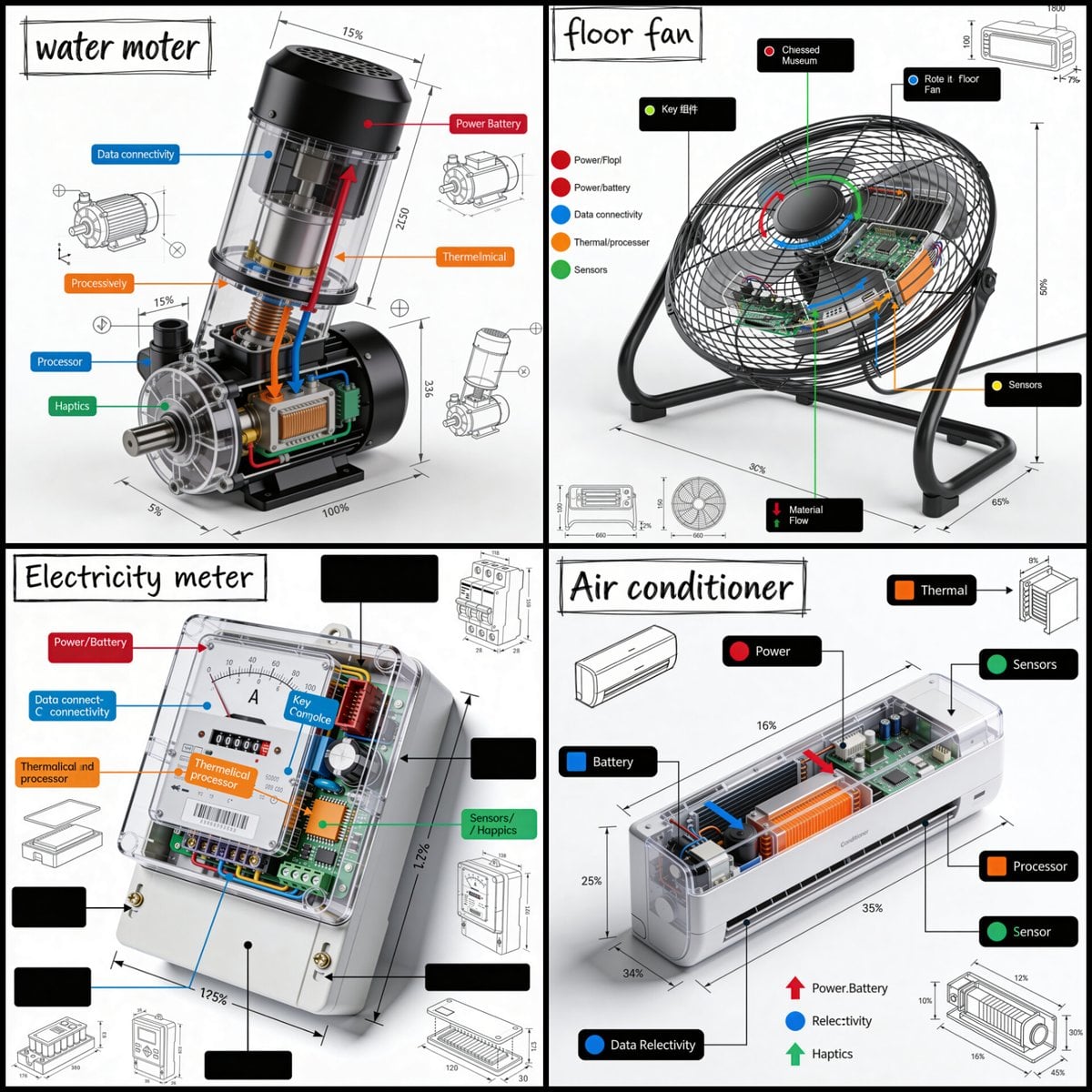 Imatge generada per IA d'infografia tècnica de producte isomètrica 3D