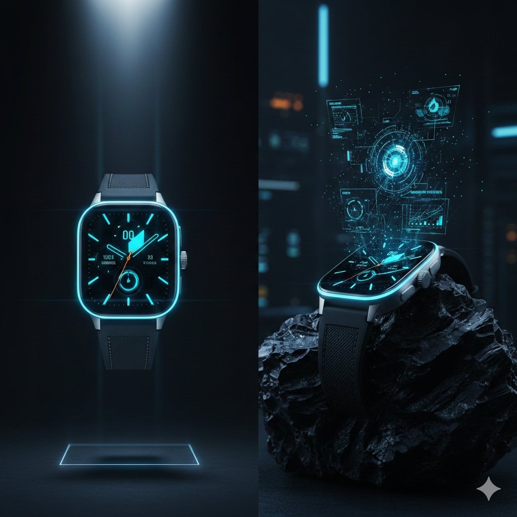 KI-generiertes Bild zur Titan-Luxus-Smartwatch Cyber-Luxus-Kampagne