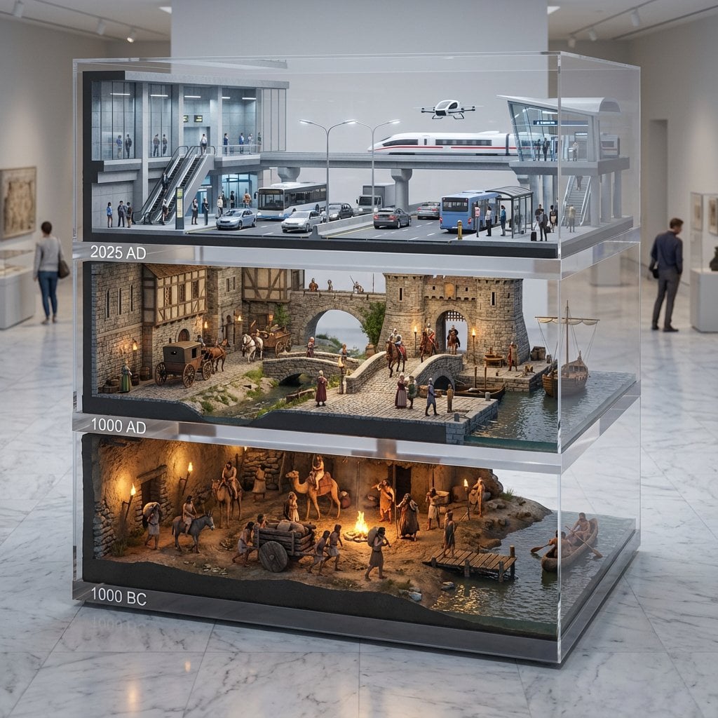 Transportation Evolution Diorama Cinematic Render