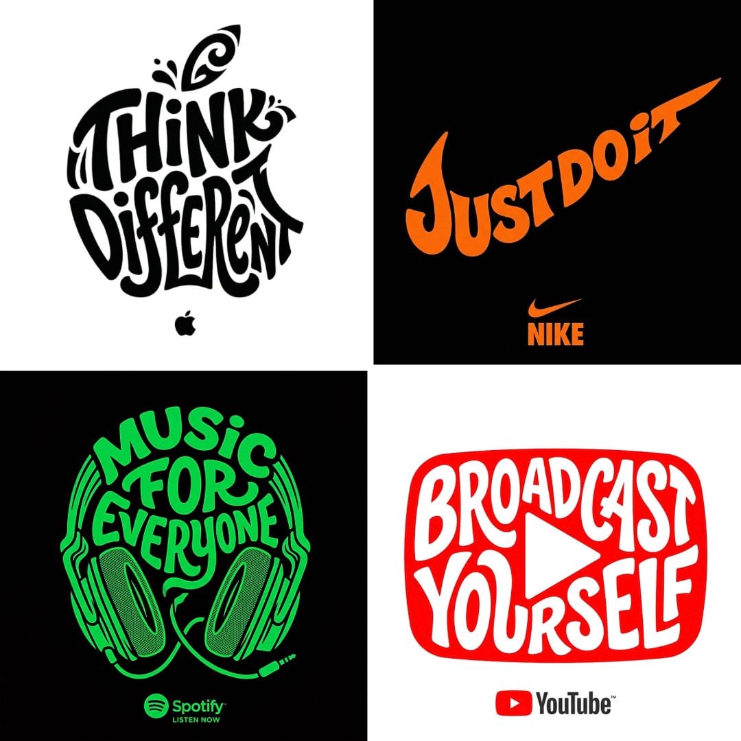 Een typografische illustratie met stoutmoedig speelse lettervormen die een object-silhouet vormen. De tekst past zich aan de contouren van de vorm aan in een vectorstijl-ontwerp met diverse kleuren op een contrasterende achtergrond. Een merklogo verschijnt onder het belangrijkste typografische element in deze vierkante 1080x1080 compositie