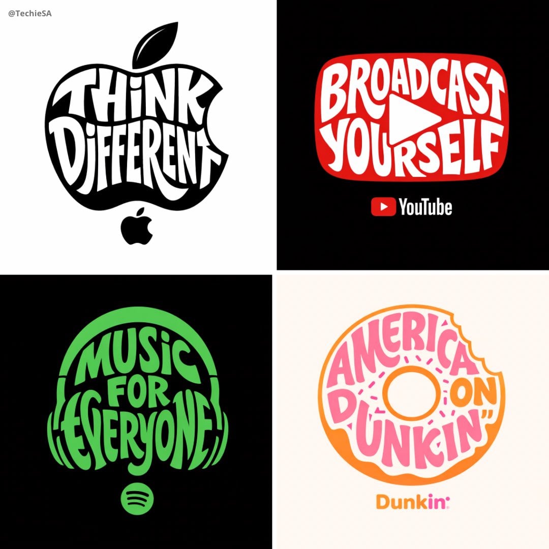 Een typografische illustratie met opvallende speelse lettering gevormd tot een objectsilhouet, waarbij letters zich aanpassen aan krommingen en contouren, schone vectorstijl op een effen achtergrond met merklogo eronder