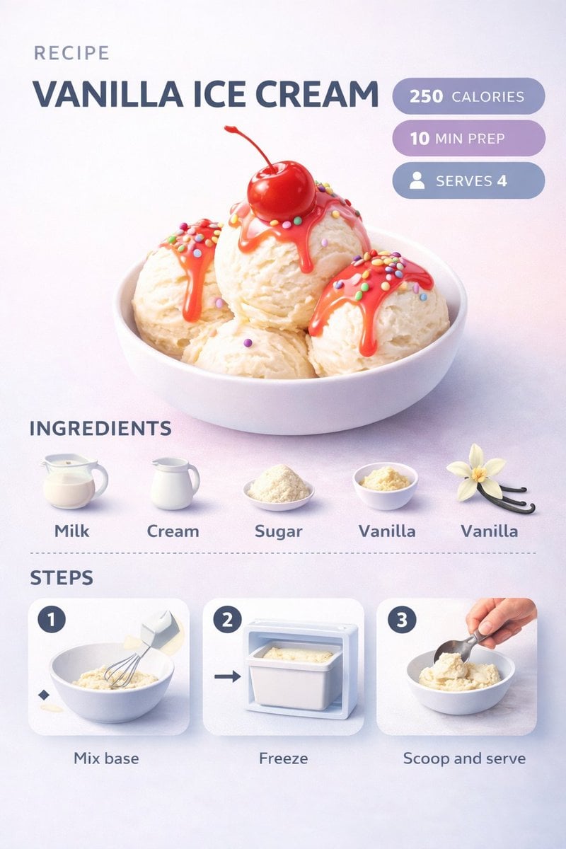 -genererad bild av infografiskt recept för vaniljglass