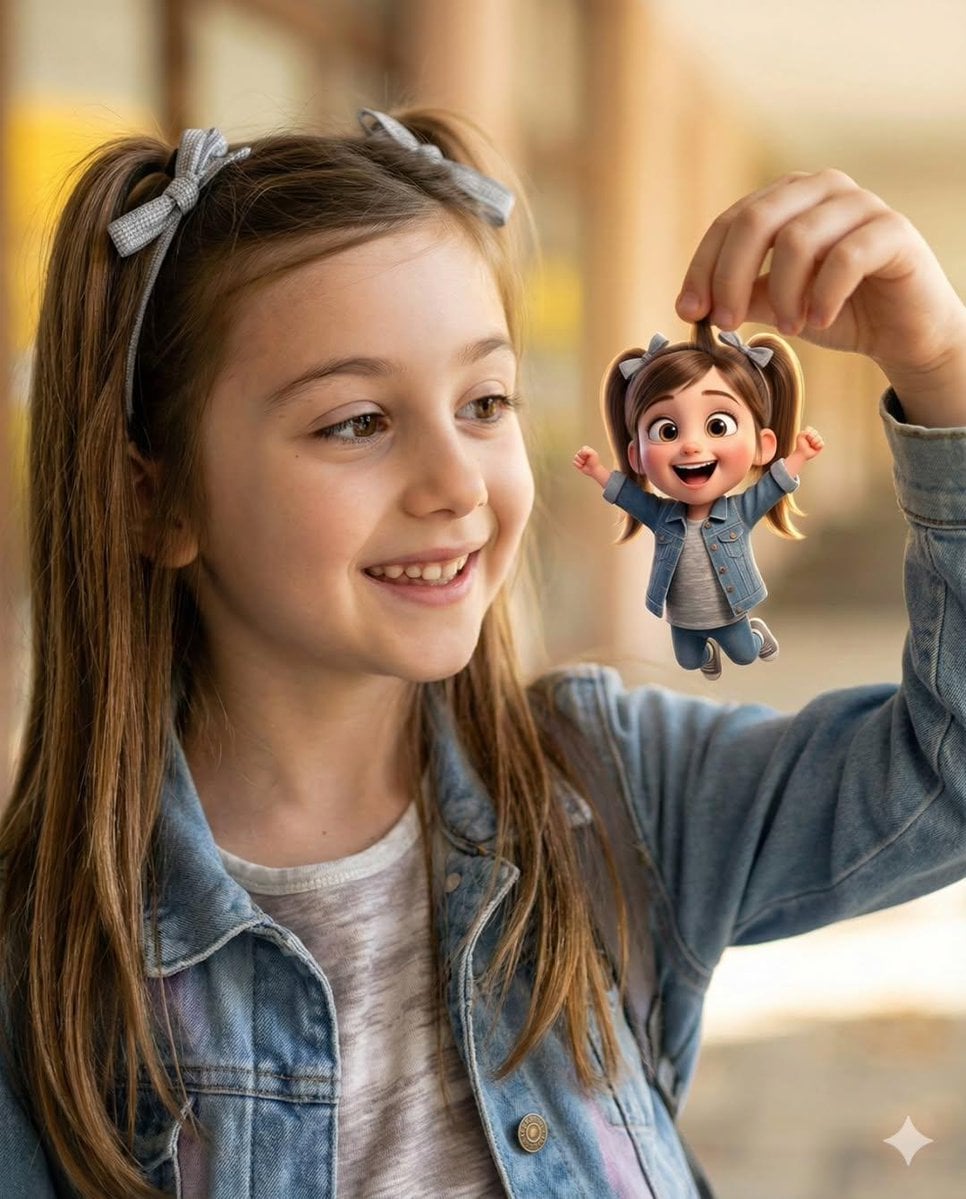 Whimsical Portrait Girl And Pixar Miniature