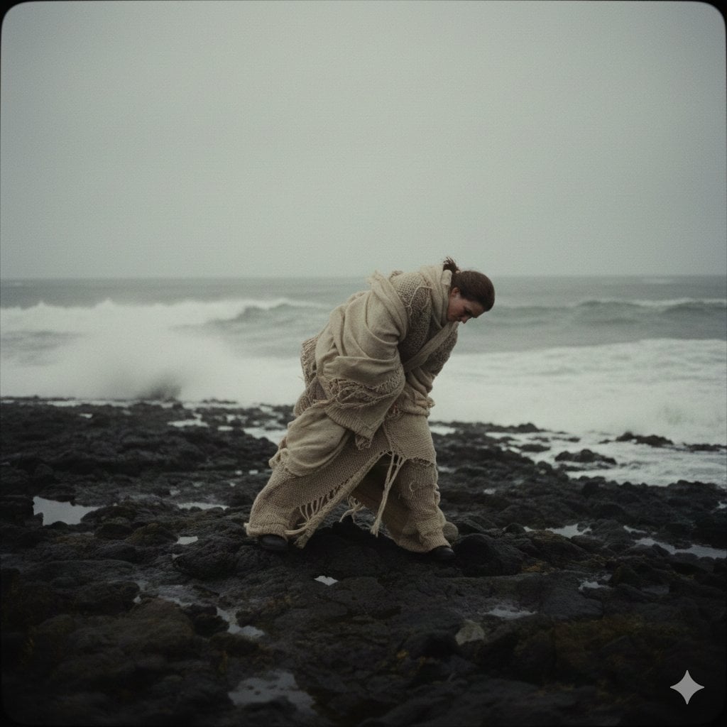Wide Shot Model Coastal Cliff Overcast Moody