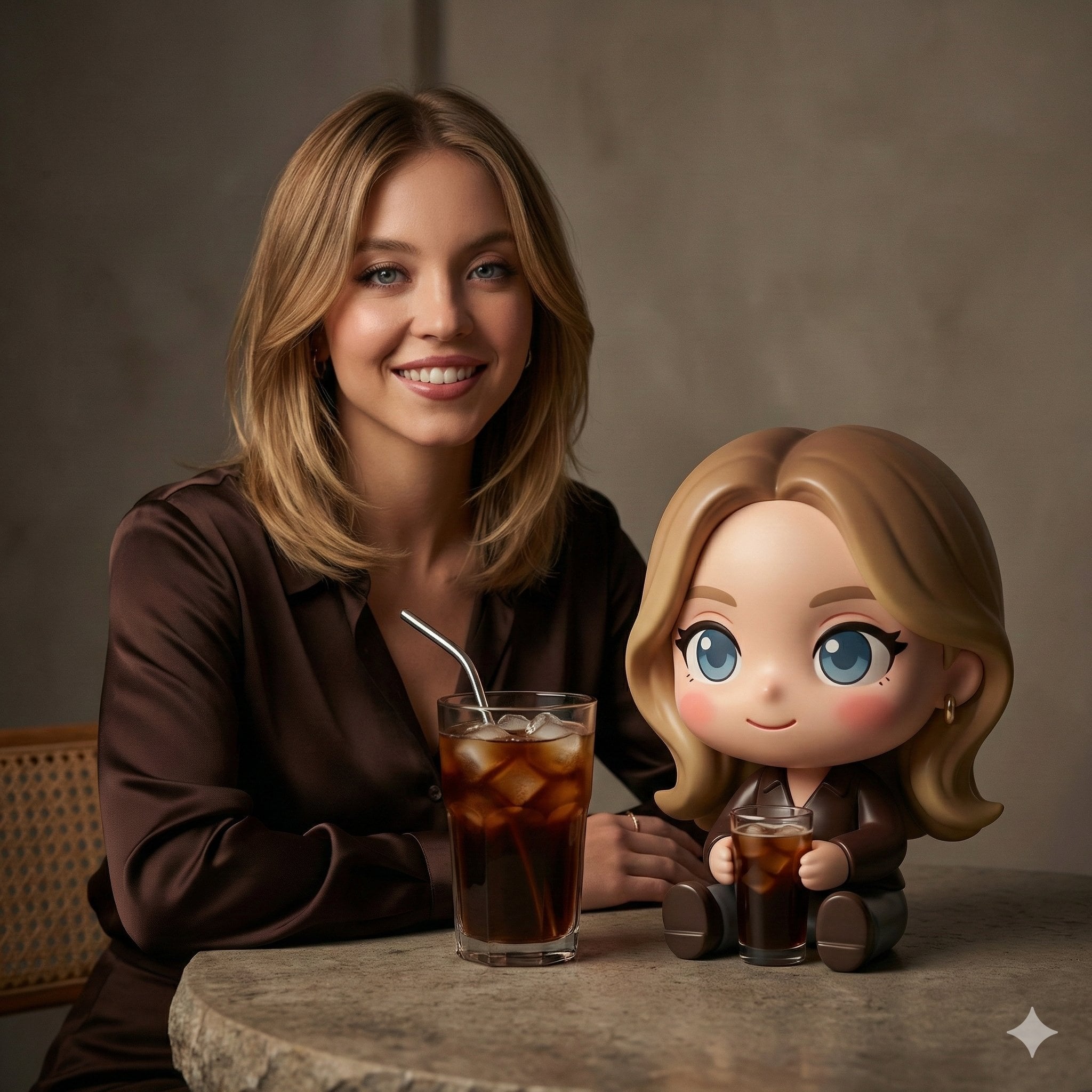 Kvinne Chibi Kaffe Studio Portrett -generert bilde