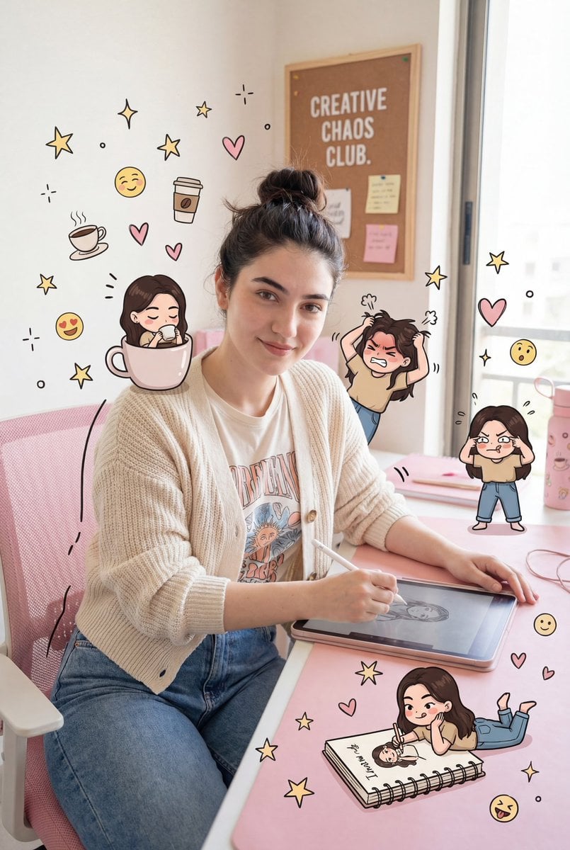 Woman Creative Pink Office Chibi Versions
