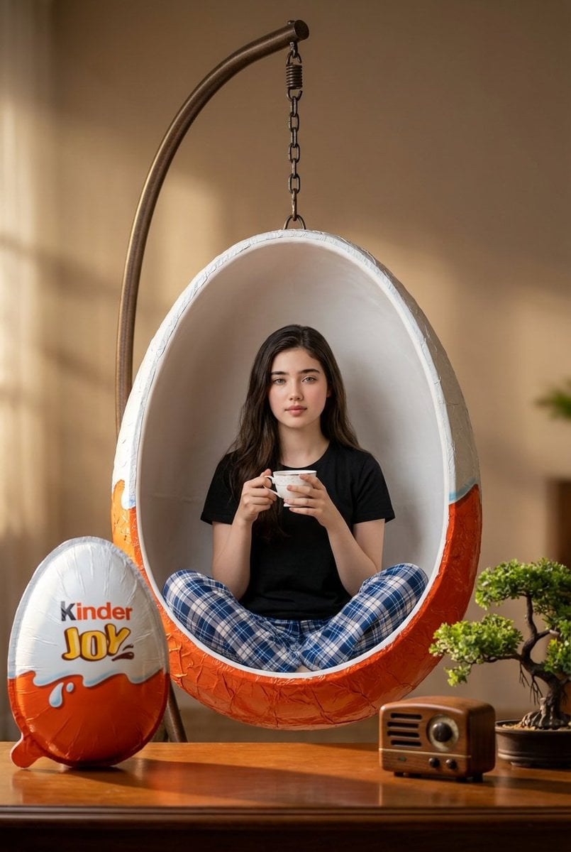 Woman Giant Kinder Joy Egg Swing Indoor