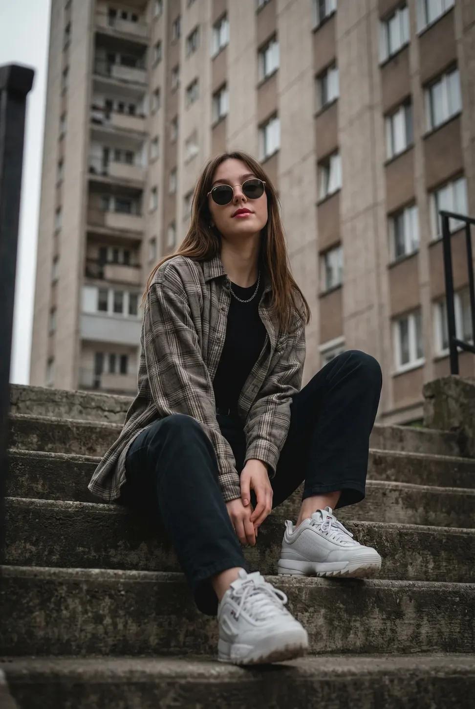 Woman Outdoor Stairs Urban Streetwear