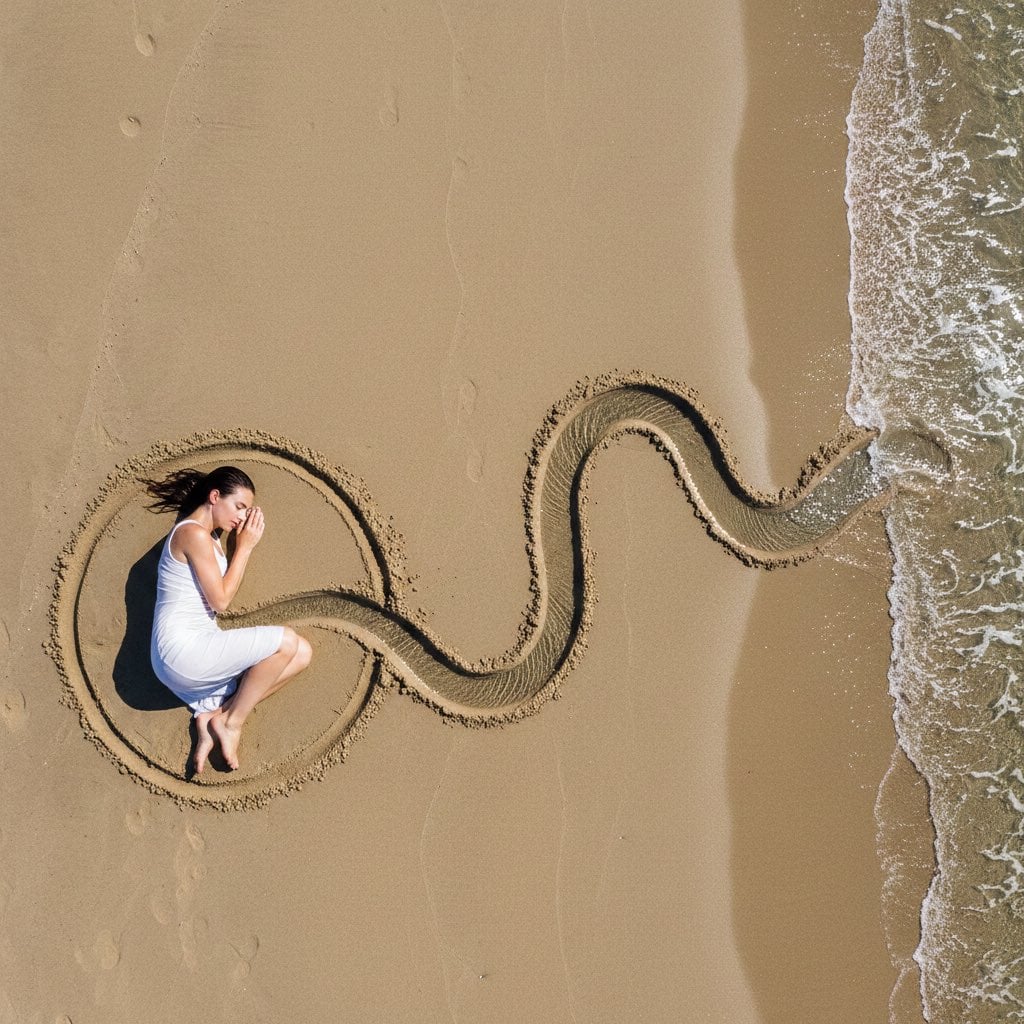 Woman Sea Trench Sand Art