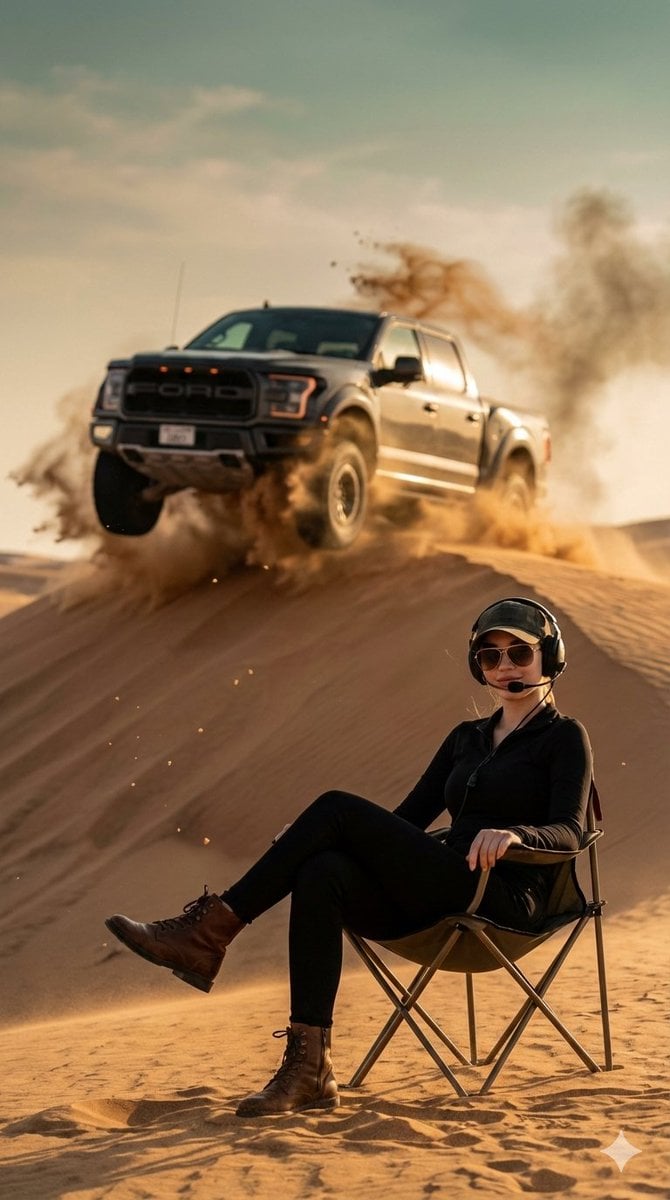 Woman Truck Desert Golden Hour Cinematic