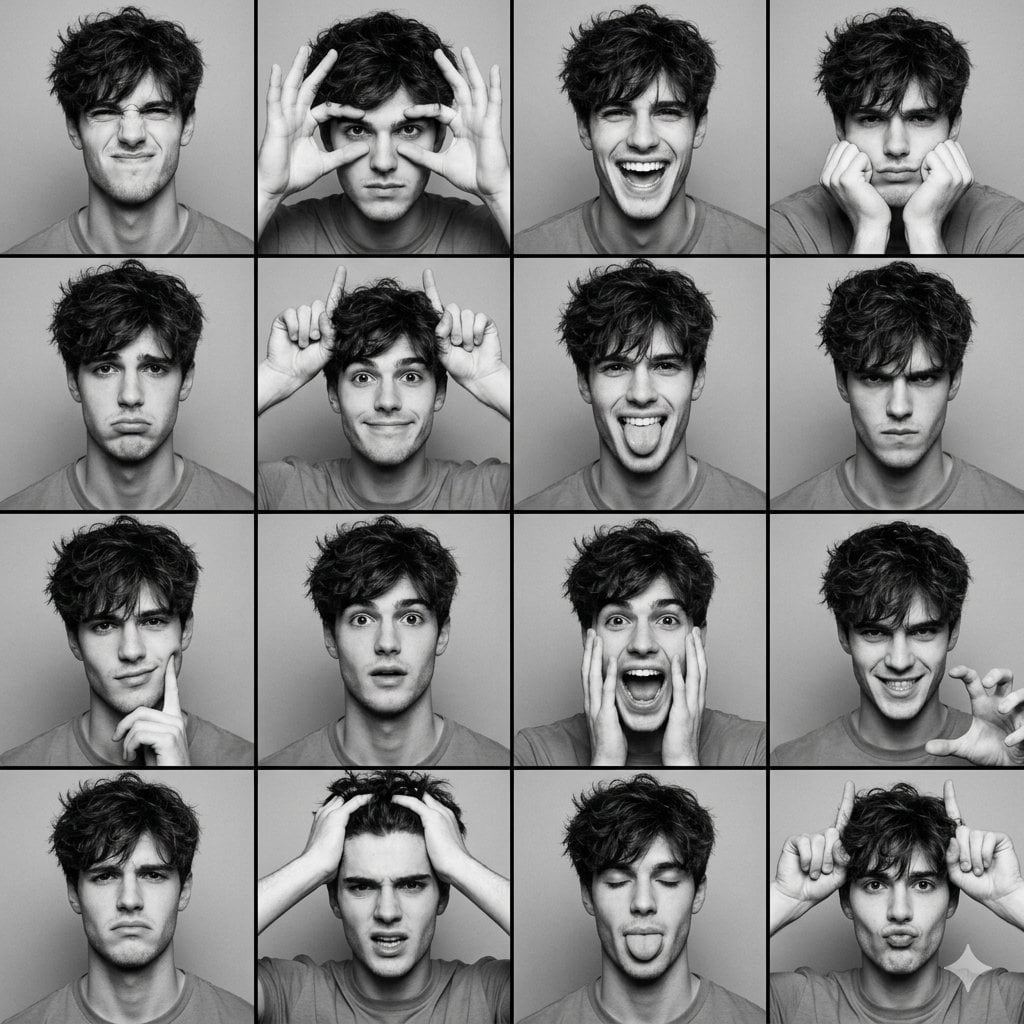 Young Man Photobooth Expression Grid