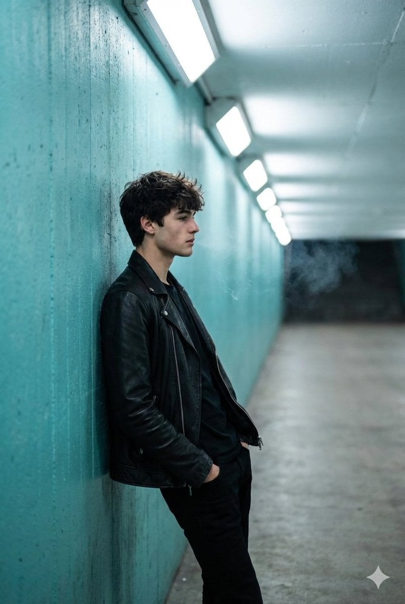 Young Man Profile Turquoise Tunnel Smoke