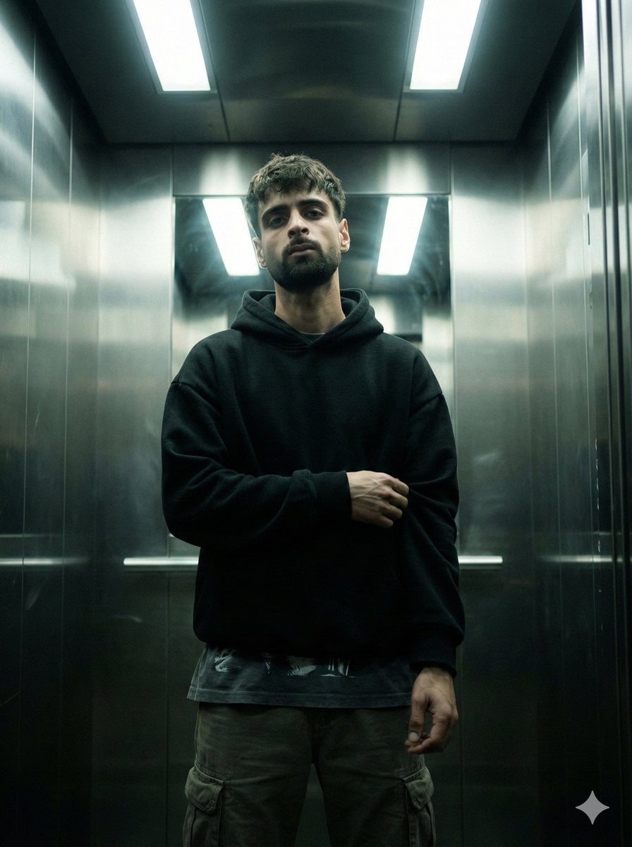 Young Man Sterile Elevator Cinematic Portrait
