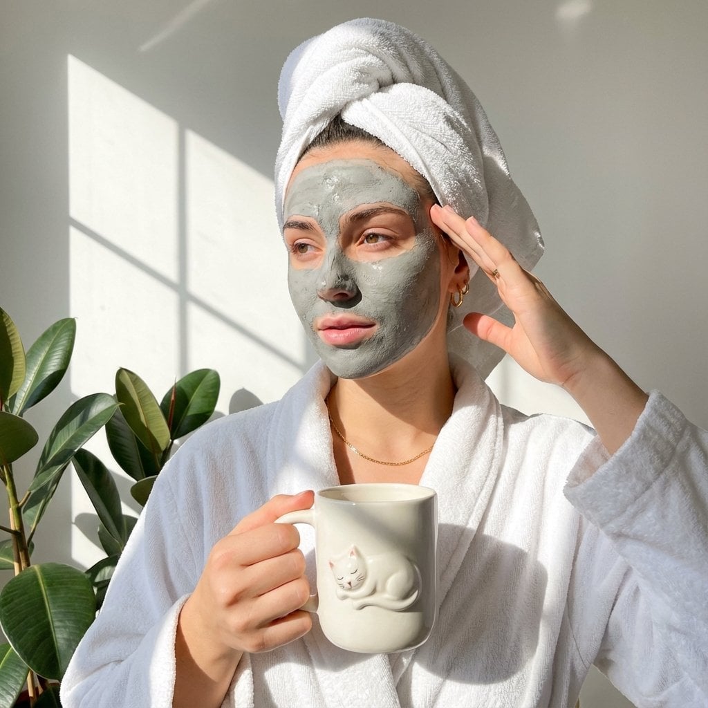 KI-generiertes Bild der Jungen Frau Self-Care Spa-Routine