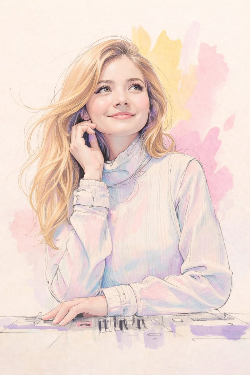 Young Woman Watercolor Portrait Pastel